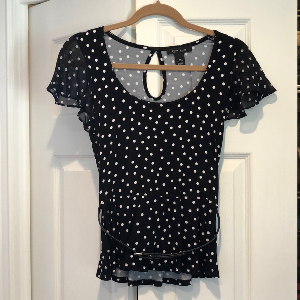 WH/BM Black white dot belted top